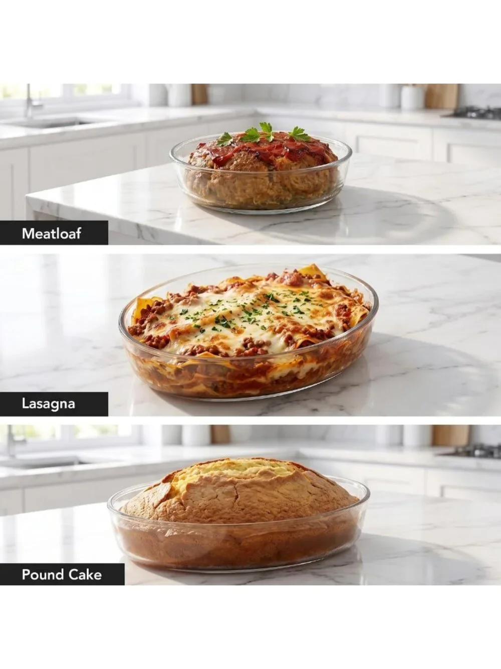 3-Piece Clear Oval Glass Baking Dish Set - Durable Bakeware for Casseroles
